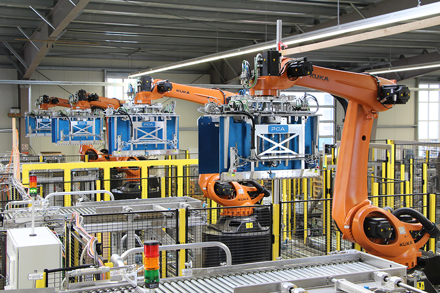 Palettierer, Aufrichter, Traydeckler, Wrap- Around- Packer, Fördertechnik. Mehrachsige Roboterlösungen, Kartonagen mit Steckverschluß oder Heißleimverschluß